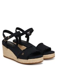 TOMMY HILFIGER - Tommy Hilfiger Sandały Mid Woven Wedge Espad Fringe FW0FW09470 Czarny. Kolor: czarny. Materiał: materiał #4