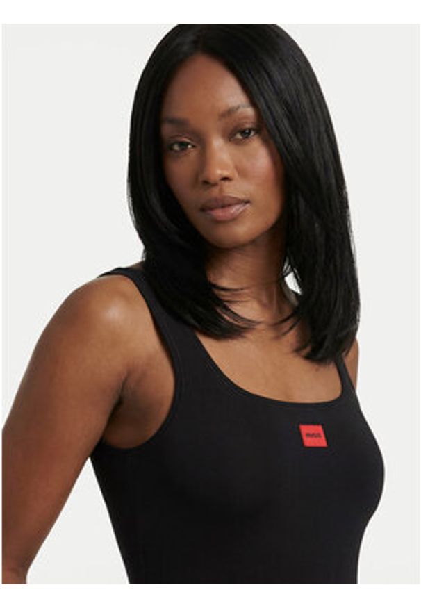 Hugo - HUGO Top 50557181 Czarny Regular Fit. Kolor: czarny. Materiał: syntetyk