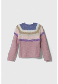 United Colors of Benetton sweter z domieszką wełny dziecięcy kolor różowy lekki. Kolor: różowy. Materiał: wełna. Długość rękawa: raglanowy rękaw. Długość: długie. Styl: klasyczny #2