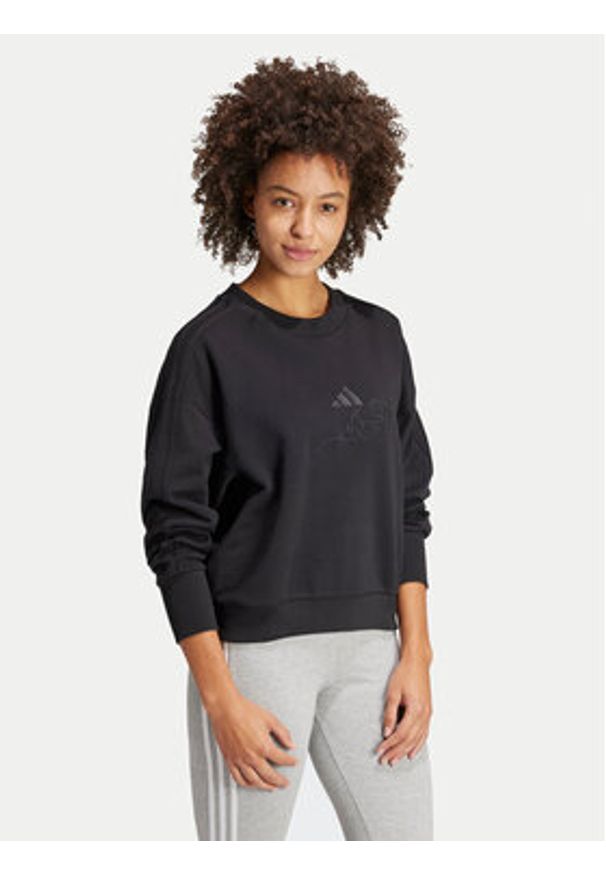 Adidas - adidas Bluza ALL SZN French Terry 3-Stripes JI9100 Czarny Loose Fit. Kolor: czarny. Materiał: bawełna