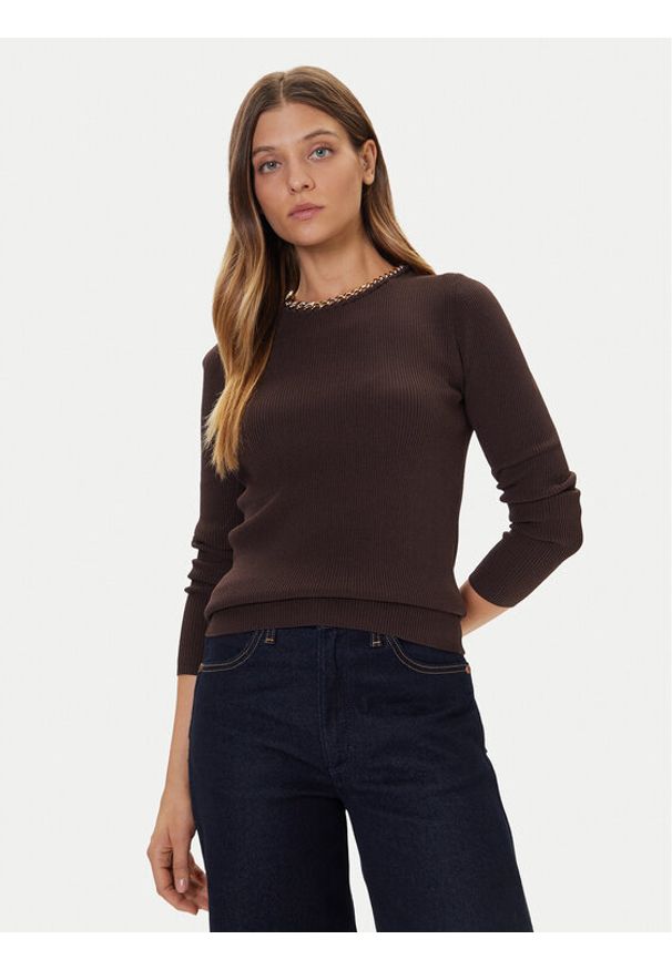 MICHAEL Michael Kors Sweter MF561CJ33D Brązowy Slim Fit. Kolor: brązowy. Materiał: wiskoza