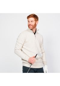 INESIS - Sweter do golfa męski Inesis MW500. Typ kołnierza: golf. Kolor: beżowy. Materiał: materiał, bawełna. Wzór: ze splotem. Sport: golf