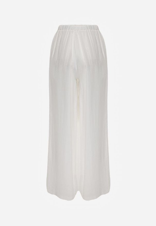 Renee - Białe Spodnie Wide Leg High Waist z Wiskozy Terilinae. Okazja: na co dzień. Stan: podwyższony. Kolor: biały. Materiał: wiskoza. Wzór: haft. Styl: casual