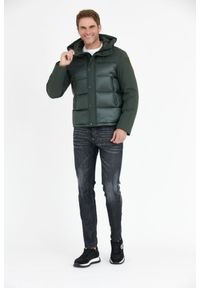 Blauer USA - BLAUER Ciemnozielona puchowa kurtka męska z kapturem, Rozmiar M. Typ kołnierza: kaptur. Kolor: zielony. Materiał: puch