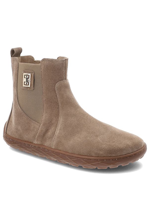 Brązowe Botki Barefoot Armodo Wygodne Obuwie Damskie. Okazja: na co dzień. Zapięcie: zamek. Kolor: brązowy. Materiał: welur. Wzór: aplikacja. Styl: casual, elegancki