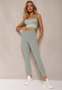 Renee - Ciemnozielone Sportowe Legginsy High Waist Quarefia. Stan: podwyższony. Kolor: zielony. Materiał: materiał. Długość: długie. Styl: sportowy #1