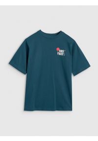 4f - 4F T-shirt oversize z nadrukiem chłopięcy - turkusowy 164 (13-14 lat). Okazja: na co dzień. Kolor: turkusowy. Wzór: nadruk. Sezon: lato. Styl: casual