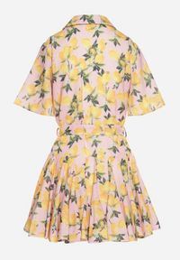 Born2be - Różowa Sukienka Koszulowa o Rozkloszowanym Kroju z Wiązanym Paskiem Laviliona. Okazja: na co dzień. Kolor: różowy. Materiał: jeans. Typ sukienki: koszulowe. Styl: casual, elegancki #5