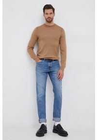 BOSS - Boss Sweter wełniany 50457742 męski kolor beżowy. Okazja: na co dzień. Kolor: beżowy. Materiał: wełna. Długość rękawa: długi rękaw. Długość: długie. Styl: casual #4