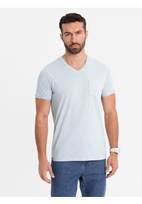 Ombre Clothing - Męski bawełniany t-shirt V-neck z dzianiny z efektem sprania - szary V8 OM-TSWT-0242 - XXL. Okazja: na co dzień. Typ kołnierza: dekolt w serek. Kolor: szary. Materiał: dzianina, bawełna. Wzór: melanż. Styl: klasyczny, vintage, casual #3