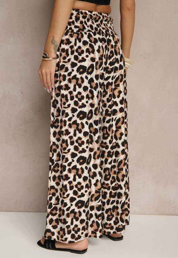 Renee - Czarno-Beżowe Panterkowe Spodnie z Wiskozy High Waist Ellilune. Okazja: na co dzień, na spotkanie biznesowe, do pracy. Stan: podwyższony. Kolor: czarny. Materiał: wiskoza. Wzór: motyw zwierzęcy. Styl: biznesowy, elegancki, casual