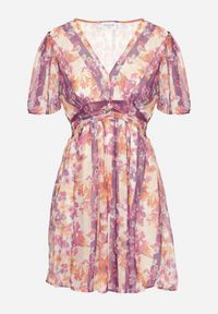 Born2be - Fioletowa Sukienka w Kwiatowy Wzór Rinovea. Okazja: na co dzień, na spacer. Kolor: fioletowy. Wzór: kwiaty. Sezon: lato. Styl: casual, elegancki #2