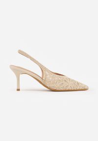 Renee - Beżowe Szpilki VICES Slingback Ozdobione Kwiatowym Wzorem i Cekinami Loraereida. Zapięcie: pasek. Kolor: beżowy. Materiał: satyna. Wzór: kwiaty, aplikacja. Obcas: na szpilce #3
