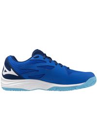 Damskie buty halowe Mizuno Thunder Blade Z. Zapięcie: sznurówki. Kolor: biały, niebieski, wielokolorowy. Materiał: syntetyk, materiał. Szerokość cholewki: normalna. Sport: siatkówka