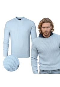 Lekki (Przejściowy) Sweter Męski z Bawełnianej Dzianiny - Pako Jeans - Błękitny. Okazja: na spotkanie biznesowe, do pracy. Kolor: niebieski. Materiał: bawełna. Styl: biznesowy, klasyczny #5