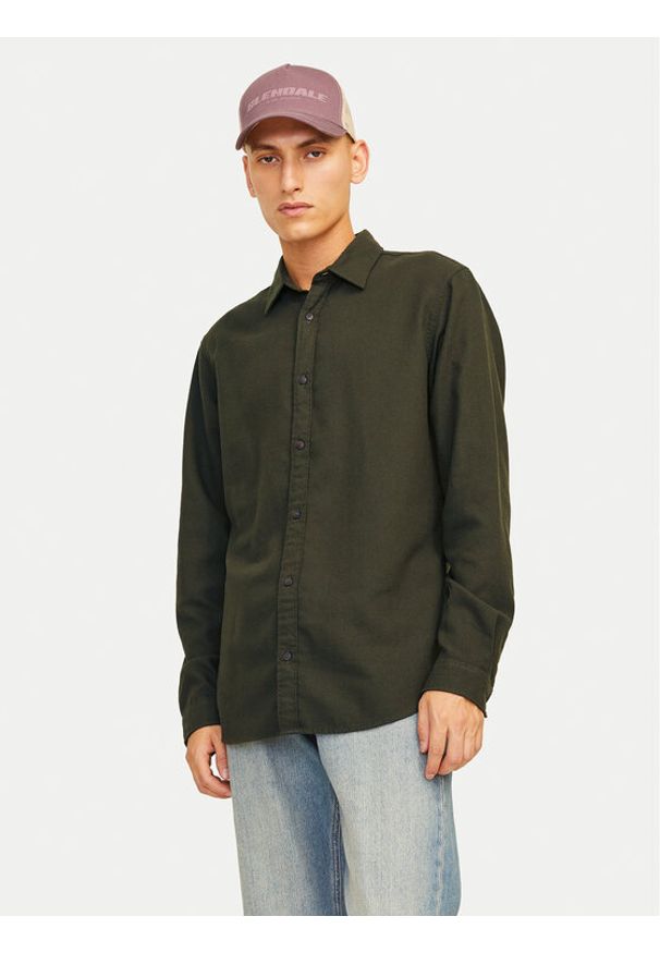 Jack & Jones - Jack&Jones Koszula Joshua 12258429 Zielony Slim Fit. Kolor: zielony. Materiał: syntetyk, bawełna