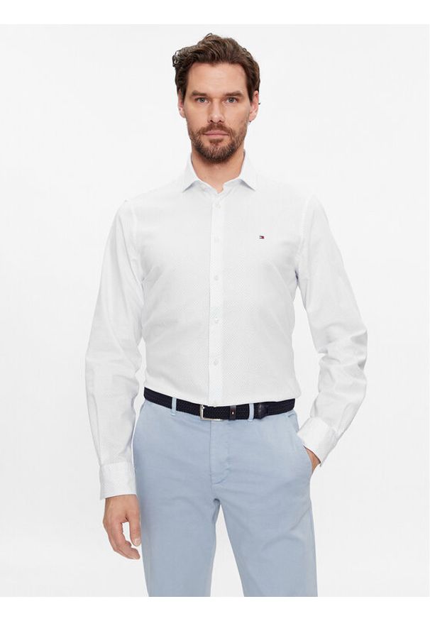 TOMMY HILFIGER - Tommy Hilfiger Koszula MW0MW32857 Biały Slim Fit. Kolor: biały. Materiał: bawełna