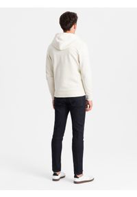 Ombre Clothing - Męska rozpinana bluza dresowa BASIC – kremowa V5. Okazja: na co dzień. Typ kołnierza: kaptur. Kolor: kremowy. Materiał: dresówka. Styl: casual