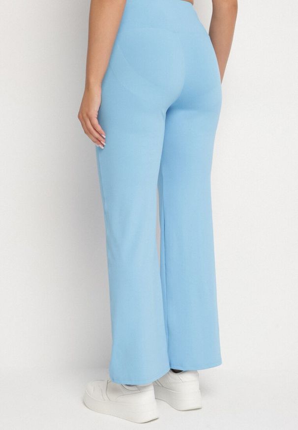 Born2be - Niebieskie Legginsy Dzwony z Wysokim Stanem i Szeroką Gumką w Talii Idoreia. Okazja: na co dzień. Stan: podwyższony. Kolor: niebieski. Styl: casual, elegancki