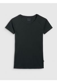 4f - 4F T-shirt regular z prążkowanej dzianiny damski - czarny XL. Kolor: czarny. Materiał: dzianina, prążkowany