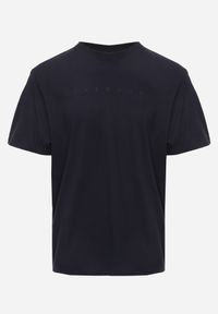 Born2be - Granatowa Koszulka T-shirt z Bawełny Ozdobiona Napisem Palidia. Okazja: na co dzień. Typ kołnierza: kaptur. Kolor: niebieski. Materiał: bawełna. Wzór: napisy, aplikacja. Styl: casual #1