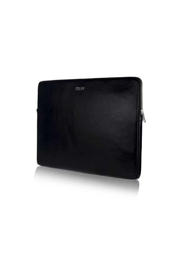 Skórzany pokrowiec etui na laptopa 15 cali Solier SA23A Czarny. Kolor: czarny. Materiał: skóra. Wzór: paski. Styl: elegancki