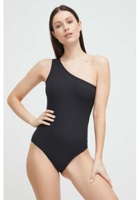 Spanx body modelujące Suit Yourself Ribbed One Shoulder kolor czarny gładki. Kolor: czarny. Materiał: materiał, dzianina, prążkowany. Długość: krótkie. Wzór: gładki #1