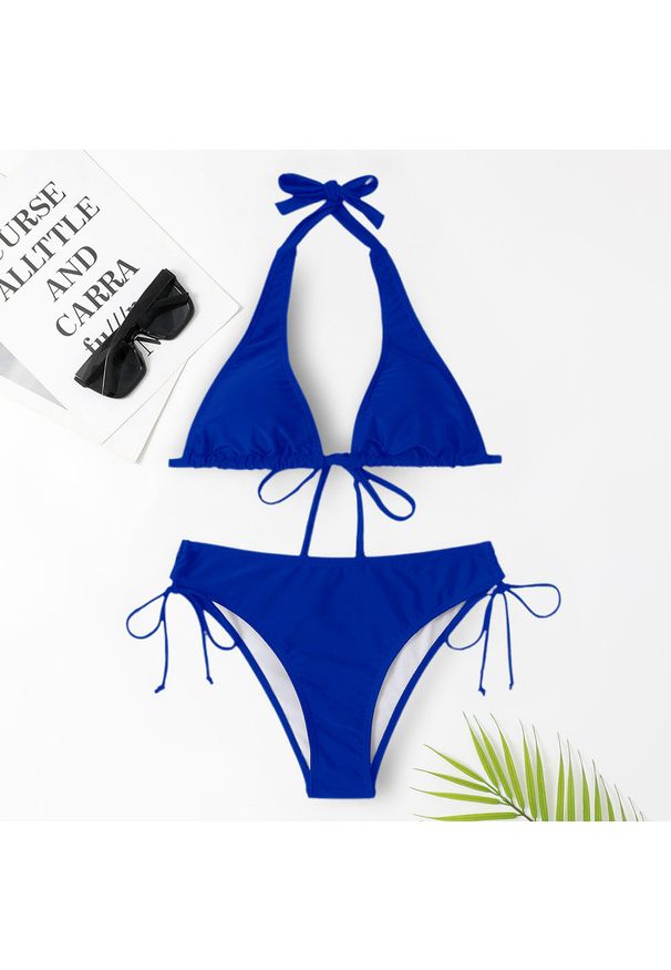 Intica - Bikini wiązane na szyję do plażowania Trien. Kolor: niebieski. Materiał: materiał