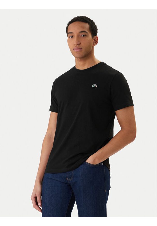 Lacoste T-Shirt TH0003 Czarny Regular Fit. Kolor: czarny. Materiał: syntetyk, bawełna