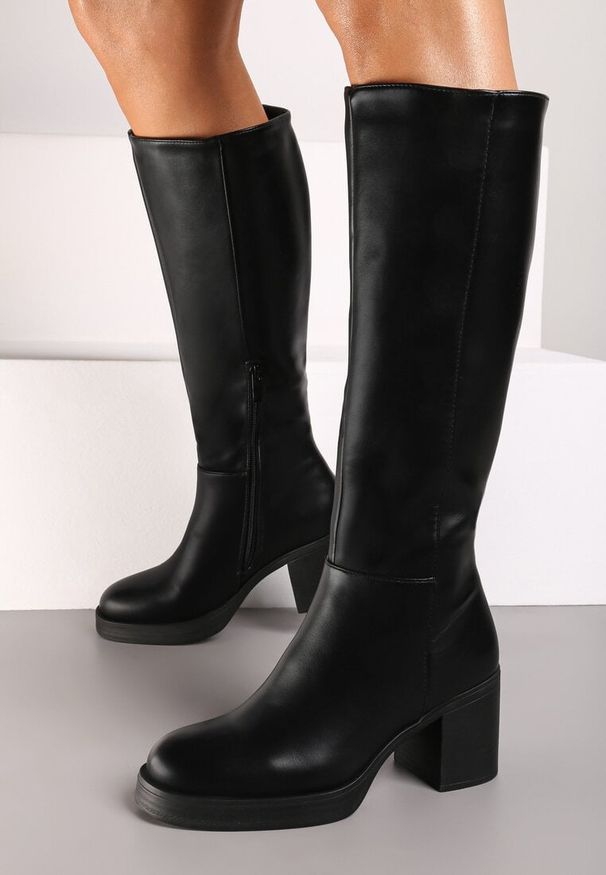 Born2be - Czarne Ocieplane Kozaki na Obcasie Cetisha. Okazja: na co dzień. Kolor: czarny. Materiał: jeans, skóra. Sezon: zima. Obcas: na obcasie. Styl: glamour, elegancki, casual. Wysokość obcasa: średni