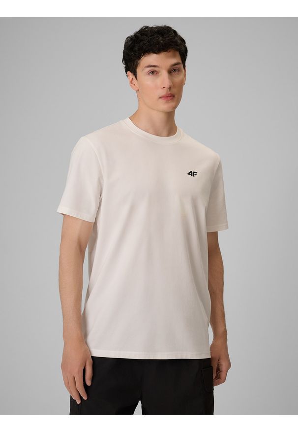 4f - 4F T-shirt relaxed z nadrukiem męski - biały L. Okazja: na co dzień. Kolor: biały. Materiał: materiał, bawełna, dzianina. Długość: długie. Wzór: nadruk. Styl: klasyczny, casual