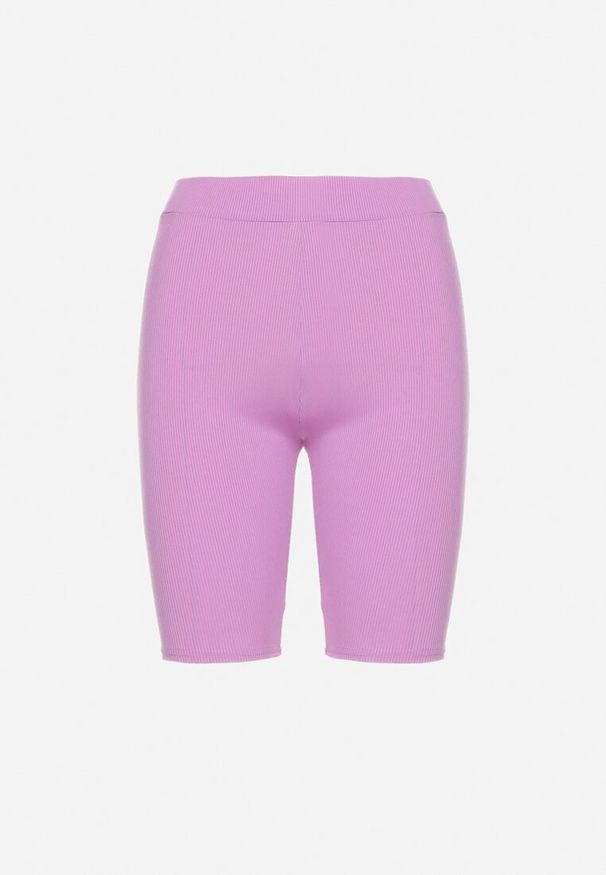 Born2be - Jasnofioletowe Szorty Kolarki z Prążkowanego Materiału Adrase. Kolor: fioletowy. Materiał: materiał, prążkowany