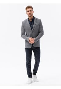 Ombre Clothing - Marynarka męska casual - granatowa V2 - Rozmiar: S. Okazja: na co dzień. Kolor: niebieski. Materiał: bawełna, poliester, dzianina. Wzór: kwiaty. Styl: casual #8