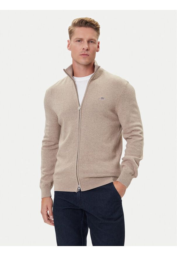 GANT - Gant Kardigan 8030164 Beżowy Regular Fit. Kolor: beżowy. Materiał: bawełna