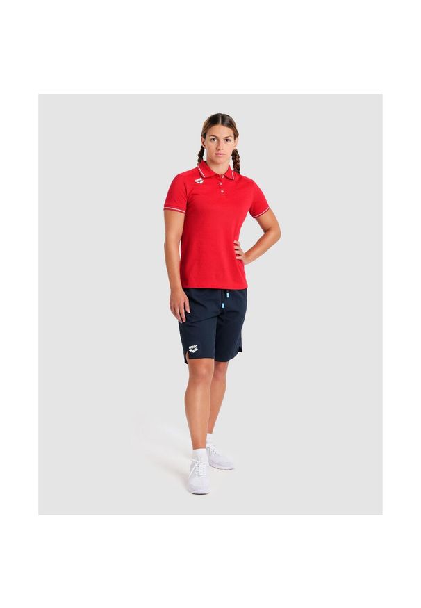Koszulka polo damska Arena Team Polo shirt Solid Cotton. Typ kołnierza: polo. Kolor: czerwony. Materiał: bawełna, dzianina. Wzór: jednolity. Styl: sportowy