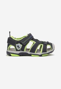 Born2be - Granatowo-Zielone Sportowe Sandały z Wkładką ze Skóry Naturalnej i Rzepami Docia. Zapięcie: rzepy. Kolor: niebieski. Materiał: skóra. Styl: sportowy