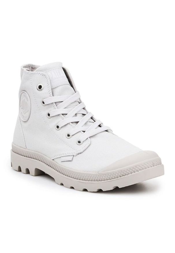 Buty Palladium Pampa Hi Mono U Moonstruck 73089-055 białe. Okazja: na co dzień. Nosek buta: okrągły. Kolor: biały. Materiał: materiał, syntetyk. Szerokość cholewki: normalna. Styl: casual