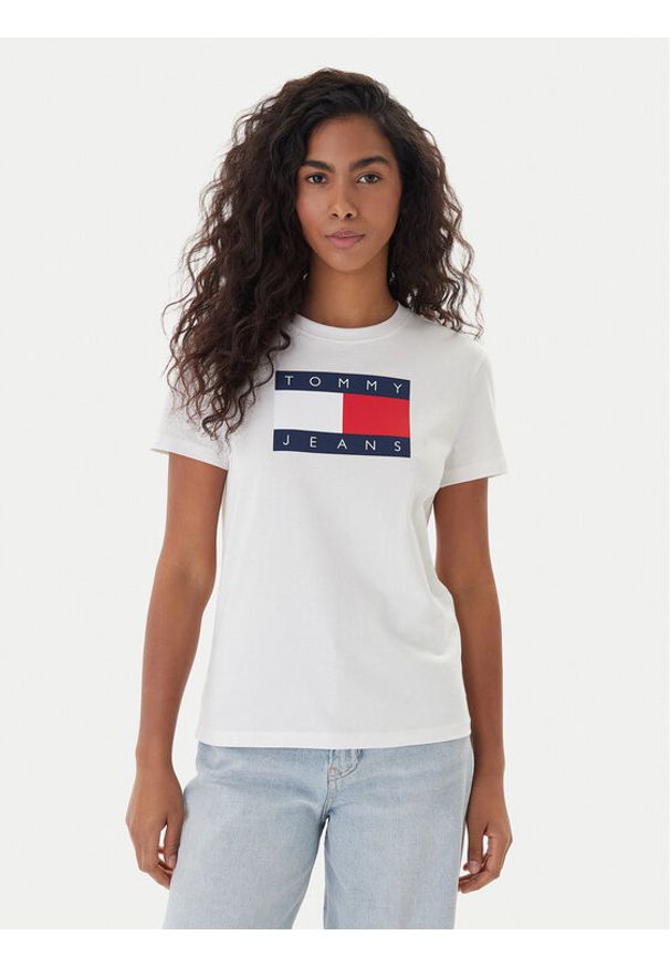 Tommy Jeans T-Shirt Flag DW0DW22562 Écru Regular Fit. Materiał: bawełna