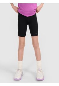 4f - 4F Legginsy kolarki dzianinowe dziewczęce - czarne 164 (13-14 lat). Okazja: na co dzień. Stan: podwyższony. Kolor: czarny. Materiał: dzianina. Długość: krótkie. Wzór: ze splotem, gładki, jednolity. Sezon: lato. Styl: casual, sportowy #2