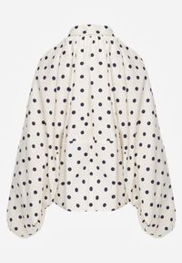 Born2be - Jasnobeżowa Bluza w Groszki z Wiskozą o Nietoperzowym Kroju z Kołnierzykiem Rayo. Okazja: na co dzień, do pracy. Kolor: beżowy. Materiał: wiskoza. Wzór: grochy. Styl: casual, elegancki, retro #2