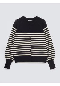 Big-Star - Kardigan damski w białe paski czarny Suzana 906. Okazja: na co dzień. Kolor: czarny. Materiał: wiskoza, jeans. Długość rękawa: krótki rękaw. Wzór: paski. Styl: klasyczny, casual #1