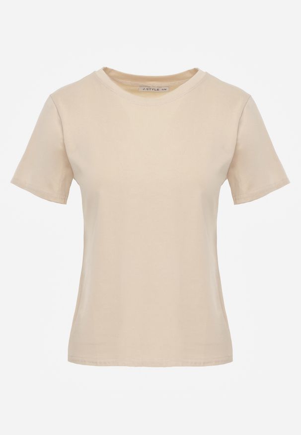 Renee - Beżowy Casualowy Bawełniany T-shirt Rivali. Okazja: na co dzień. Kolor: beżowy. Materiał: bawełna. Styl: casual