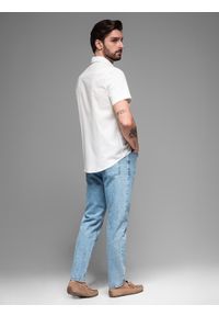 Ombre Clothing - Męska koszula z lnu i bawełny z krótkim rękawem i kieszonką – złamana biel V1 OM-SHSS-0167 - XXL. Materiał: bawełna, len. Długość rękawa: krótki rękaw. Długość: krótkie. Sezon: lato