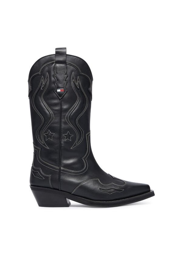 Tommy Jeans Kowbojki Archive Cowboy Boot Leather EN0EN03046 Czarny. Kolor: czarny. Materiał: skóra