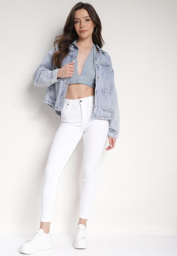 Born2be - Białe Jeansy Bawełniane o Fasonie Skinny Larnfe. Kolor: biały. Styl: elegancki