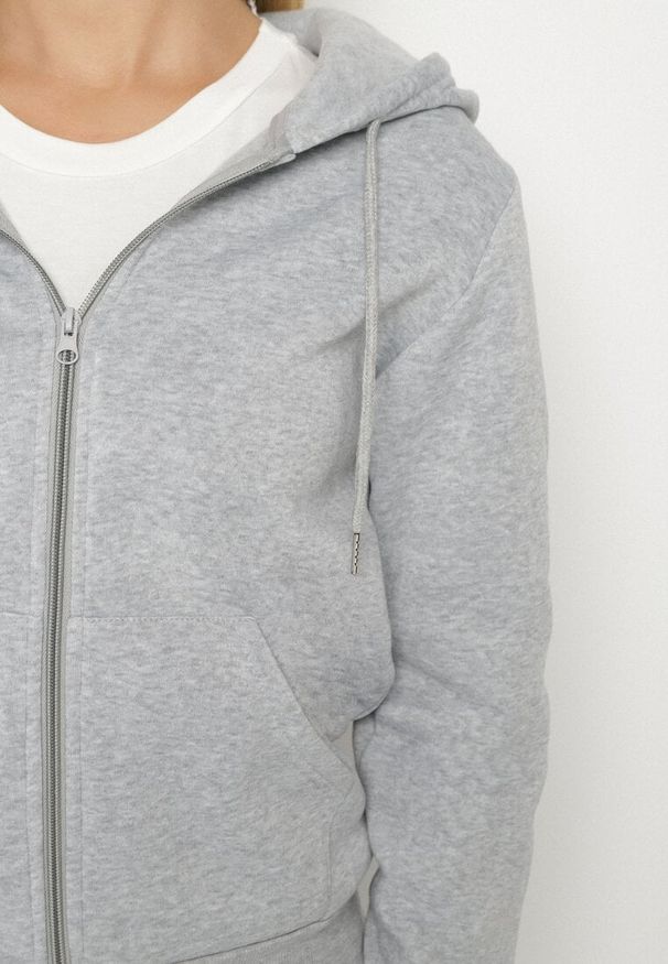 Born2be - Szara Rozpinana Bluza z Kapturem Bawełną i Sznurkami Viltara. Okazja: na co dzień. Typ kołnierza: kaptur. Kolor: szary. Materiał: bawełna. Styl: casual