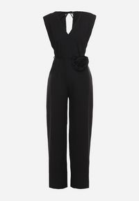 Born2be - Czarny Wiązany Kombinezon z Prostymi Nogawkami i Wiskozą oraz Kwiatową Aplikacją Dimenna. Kolor: czarny. Materiał: wiskoza. Wzór: aplikacja, kwiaty. Styl: elegancki #3