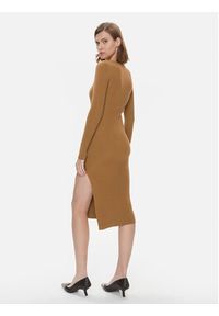 Pinko Sukienka dzianinowa Leone 101845 A15S Brązowy Slim Fit. Kolor: brązowy. Materiał: wełna