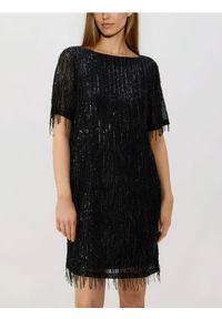Reserved - Cekinowa sukienka mini - czarny. Kolor: czarny. Materiał: dzianina. Typ sukienki: proste. Długość: mini #1