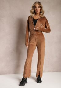 Renee - Brązowy Welurowy Komplet Dresowy z Bluzą i Spodniami Lunamea. Kolor: brązowy. Materiał: dresówka, welur #5